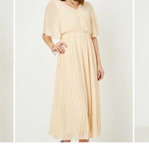 NWT Hayden Beige Flowy Whimsical Silky Maxi Dress Cottagecore Bohemian Fairycore